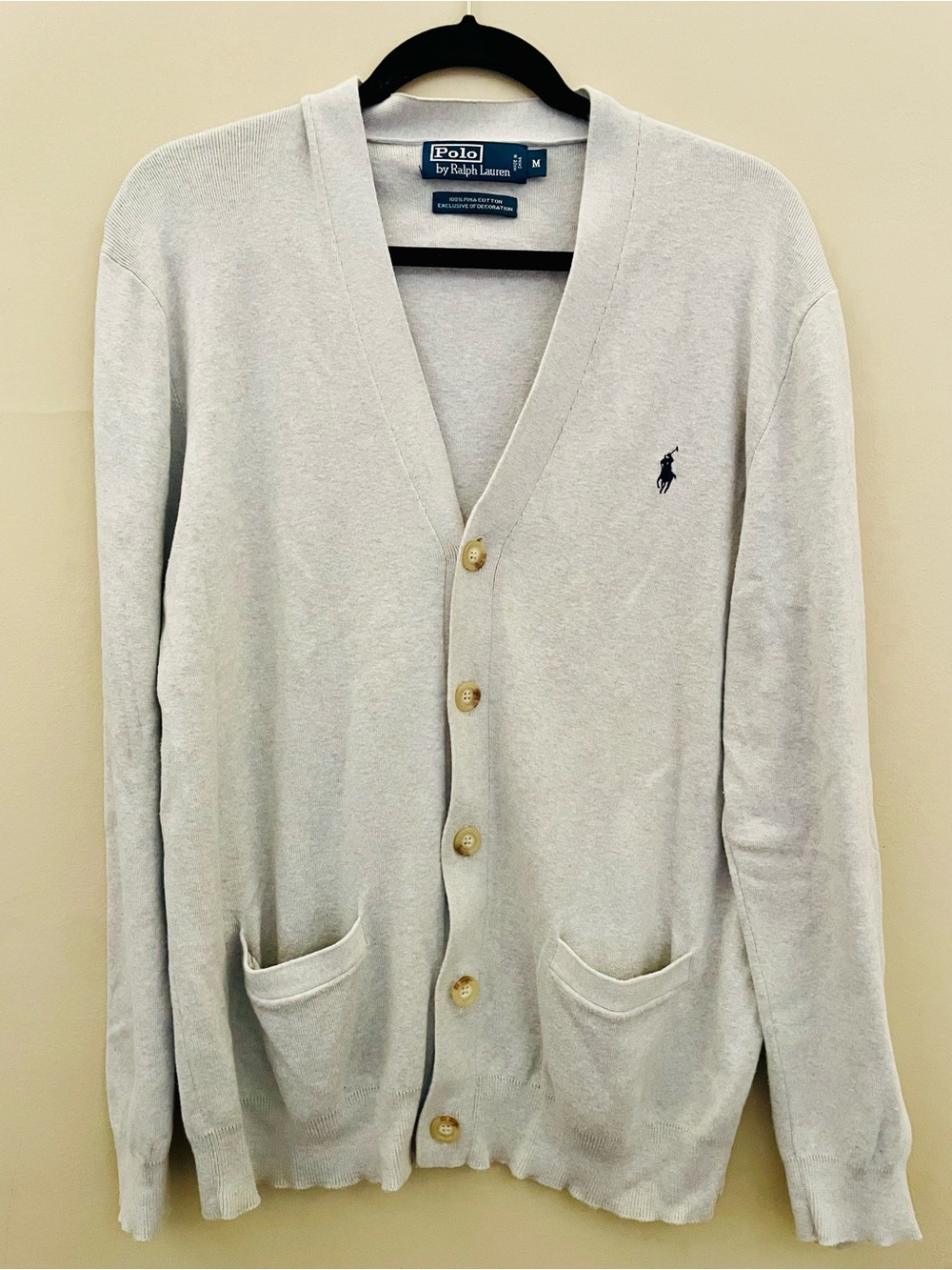 Polo Ralph Lauren Heather Gray 100% Pima Cotton Knit Cardigan Sweater Men's M